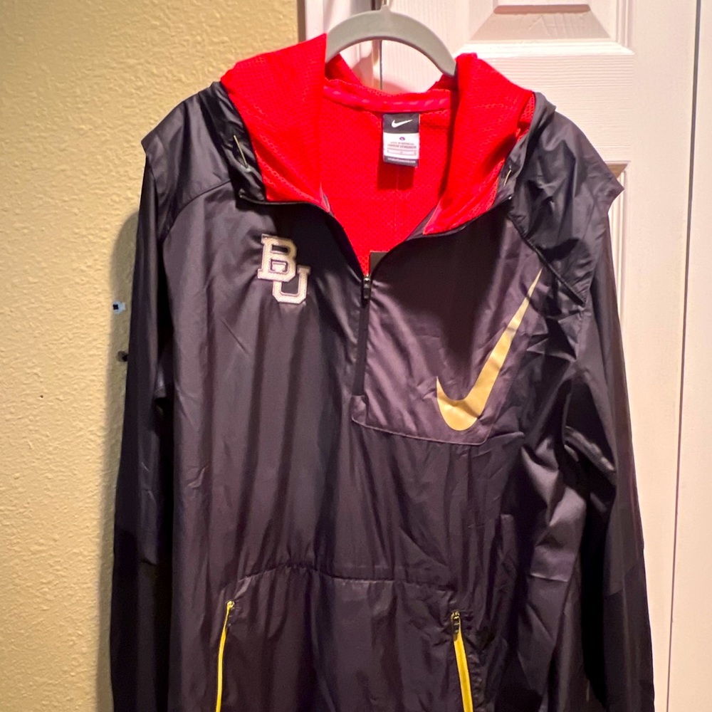 NWT! Nike BAYLOR/BU LOGO Black Zip Hooded Windbreaker 724342 $95 MSRP